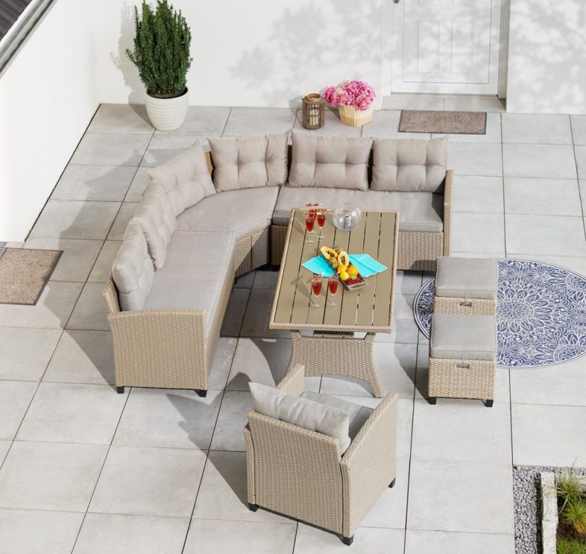 Модульный угловой комплект плетеной мебели из искусственного ротанга AFM-373B Beige бежевый ротанг