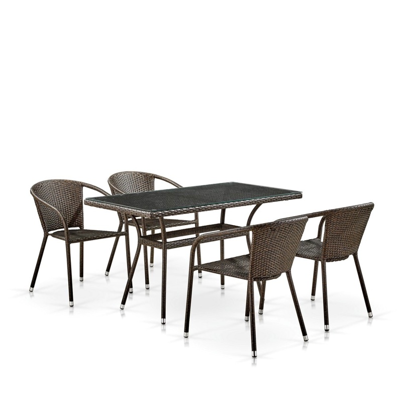 Обеденный комплект плетеной мебели из искусственного ротанга T286A/Y137C-W53 Brown прямоугольный стол 4 персоны