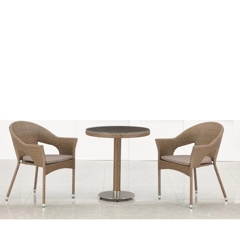 Обеденный комплект плетёной мебели из искусственного ротанга T601/Y79B-W56 Light Brown на центральной опоре