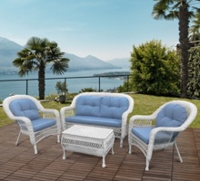 Комплект плетеной мебели LV-520 White-Blue с голубыми подушками