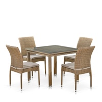 Обеденный комплект плетеной мебели T257B/Y380B-W65 Light Brown квадратный стол 4 персоны
