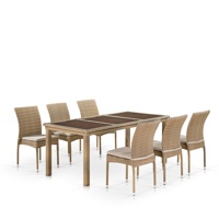 Обеденный комплект плетеной мебели из искусственного ротанга T365/Y380B-W65 Light Brown на 6 персон с удлиненным столом