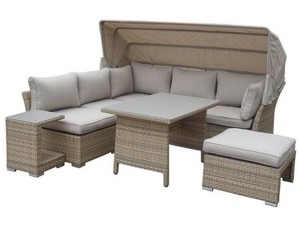 Комплект плетеной мебели из искусственного ротанга AFM-320-T320 Beige/Grey с диваном-трансформером и обеденным столом