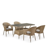 Обеденный комплект плетеной мебели T198B/Y79B-W56 Light Brown прямоугольный стол 4 персоны