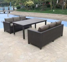 Обеденный комплект плетеной мебели из искусственного ротанга T347/S65A-W53 Brown коричневый ротанг со столешницей из декинга