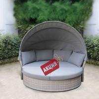 Круглый диван-кровать трансформер AFM-325G Grey из искусственного ротанга с тентом