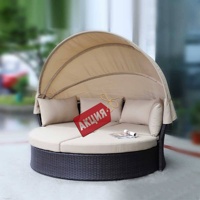 Круглый диван-кровать трансформер AFM-325B Brown из искусственного ротанга с тентом