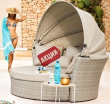 Круглый диван-кровать трансформер AFM-325 Beige из искусственного ротанга с тентом