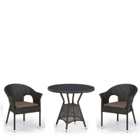 Обеденный комплект плетёной мебели из искусственного ротанга T707ANS/Y79-W53 Brown с чёрным стеклом
