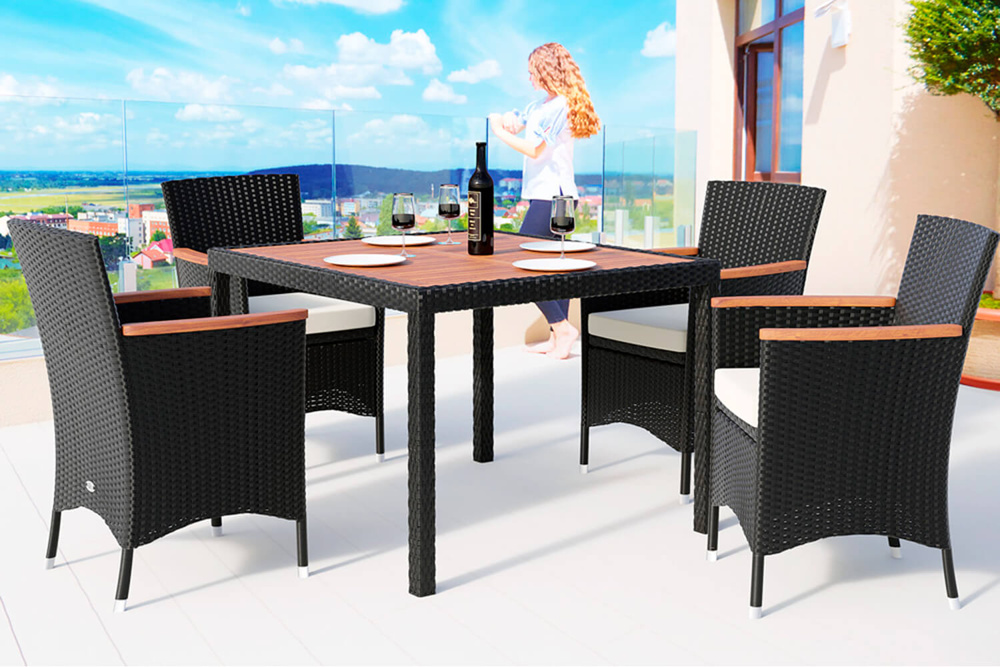 Комплект плетеной мебели  AFM-440 90x90 4Pcs Black (4+1)