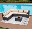 Плетеный модульный угловой диван из искусственного ротанга YR822Br Brown-Beige коричневый ротанг с бежевыми подушками