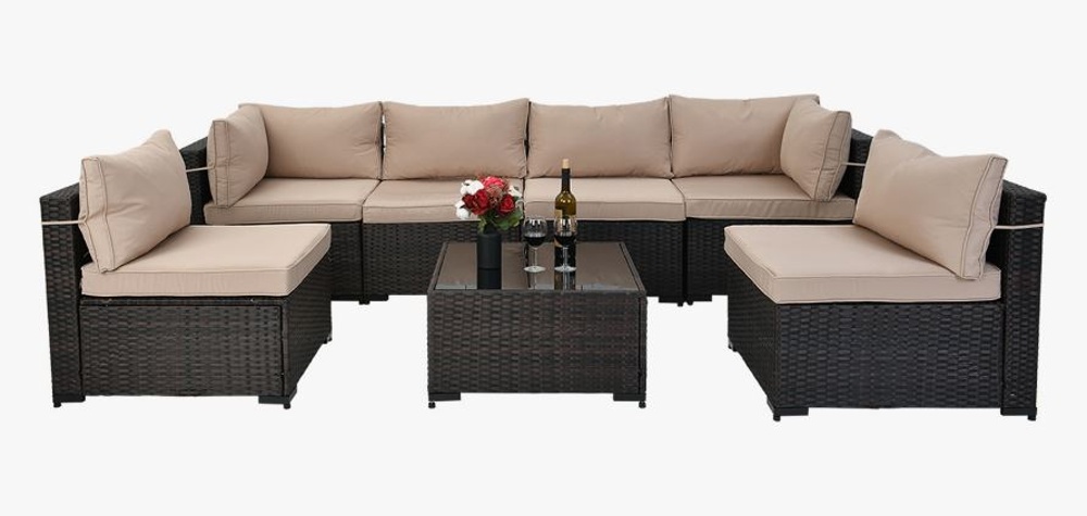 Плетеный модульный угловой диван из искусственного ротанга YR822Br Brown-Beige коричневый ротанг с бежевыми подушками