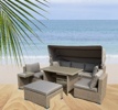 Комплект плетеной мебели из искусственного ротанга AFM-320-T320 Beige/Grey с диваном-трансформером и обеденным столом