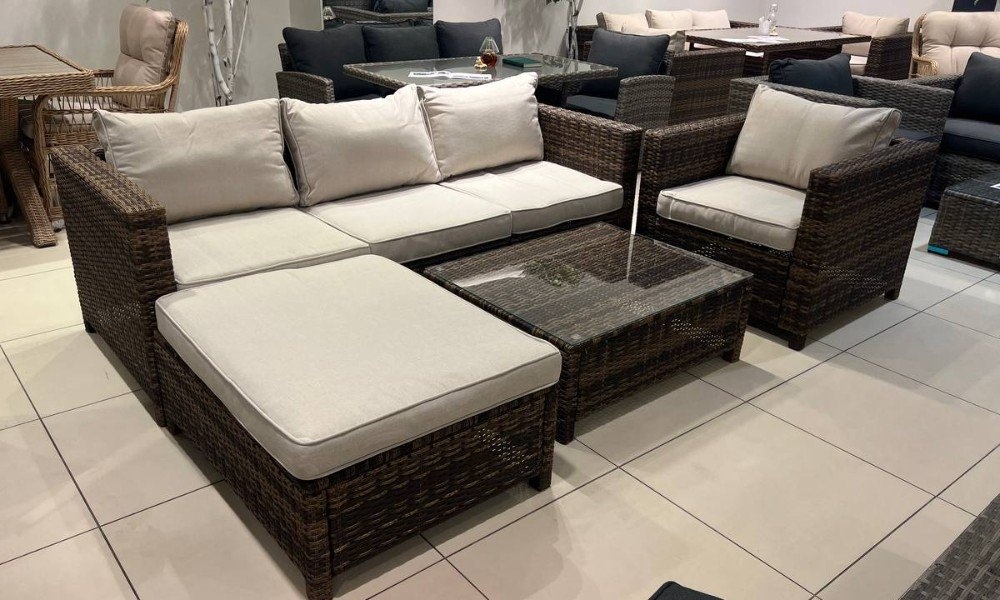 Угловая лаунж-зона GRAND VICKY из искусственного ротанга, коричневая