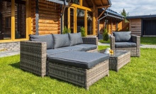 Угловая лаунж-зона GRAND VICKY из искусственного ротанга, серая