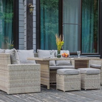 Обеденный комплект с диваном угловой ZORRO WOOD из искусственного ротанга, бежевый