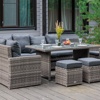 Обеденный комплект с диваном угловой ZORRO WOOD из искусственного ротанга, серый